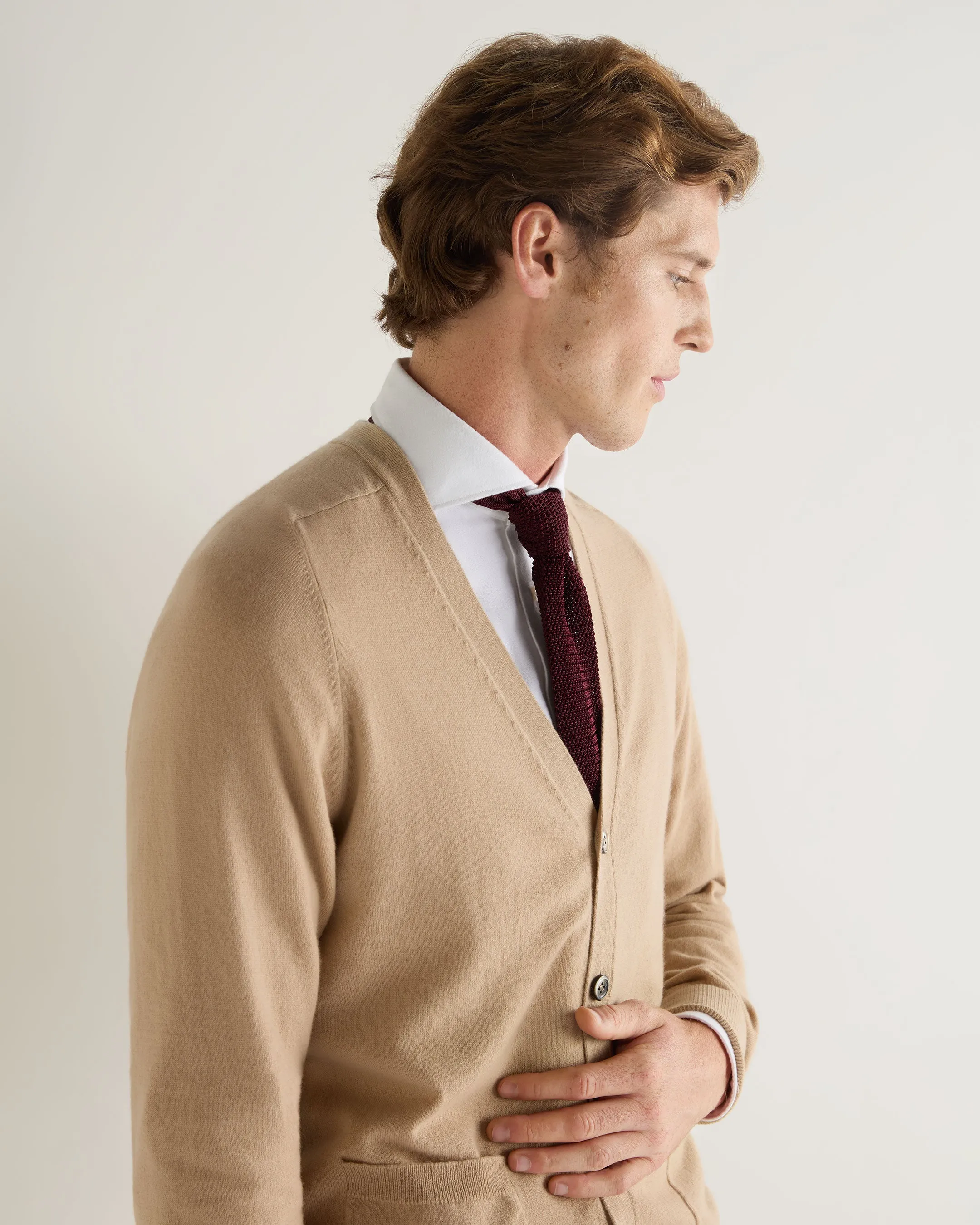 007 Goldfinger V Neck Cardigan Camel Brown