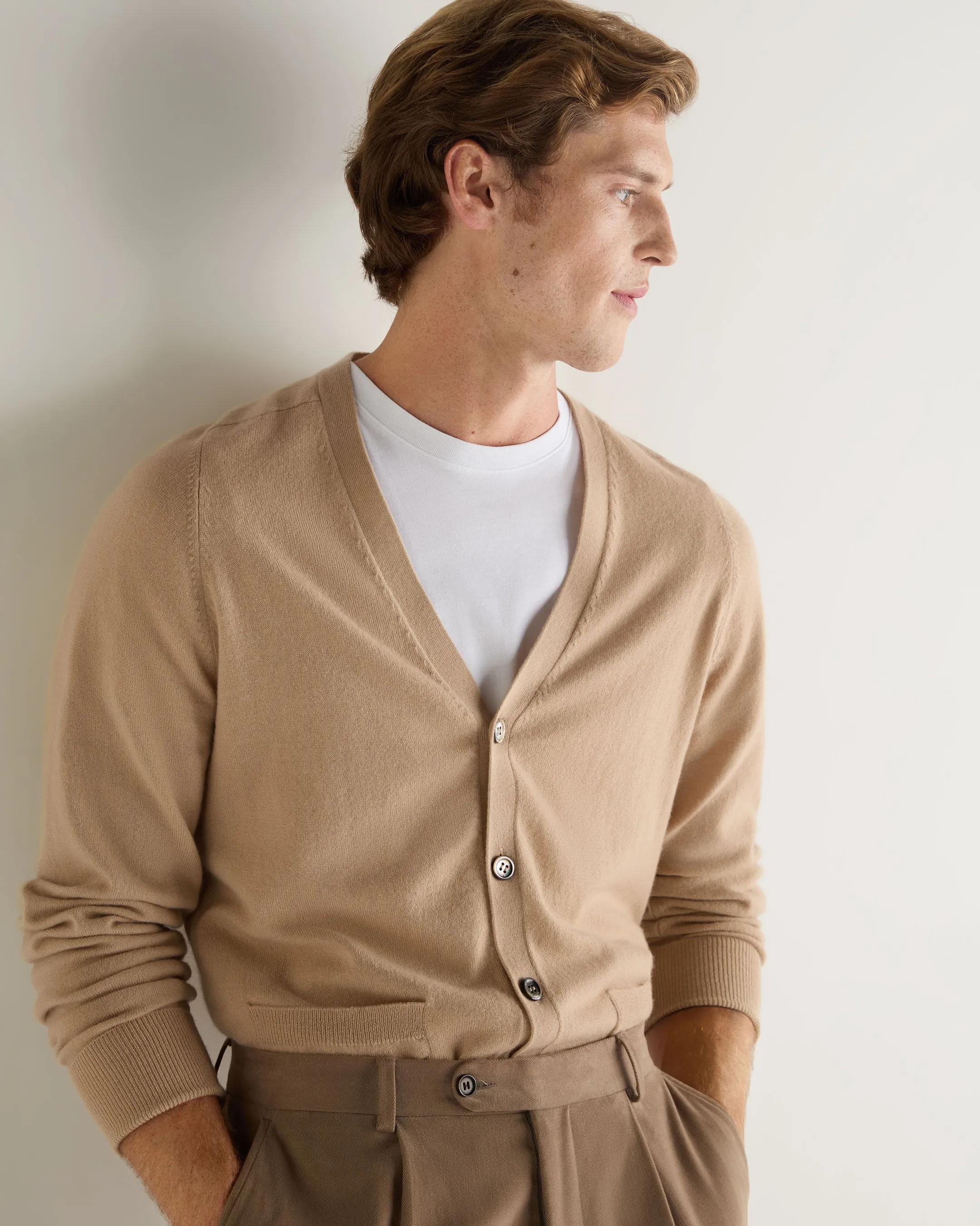 007 Goldfinger V Neck Cardigan Camel Brown