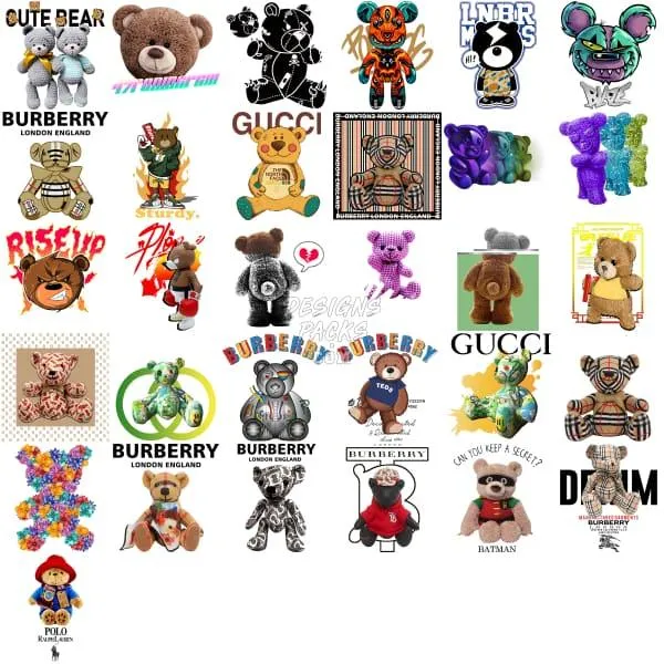 60 Teddy Bear Brands Streetwear Designs Bundle PNG