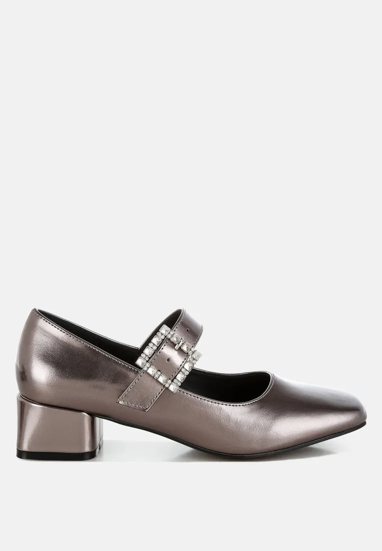 Abeba Diamante Brooch Metallic Mary Jane Pumps