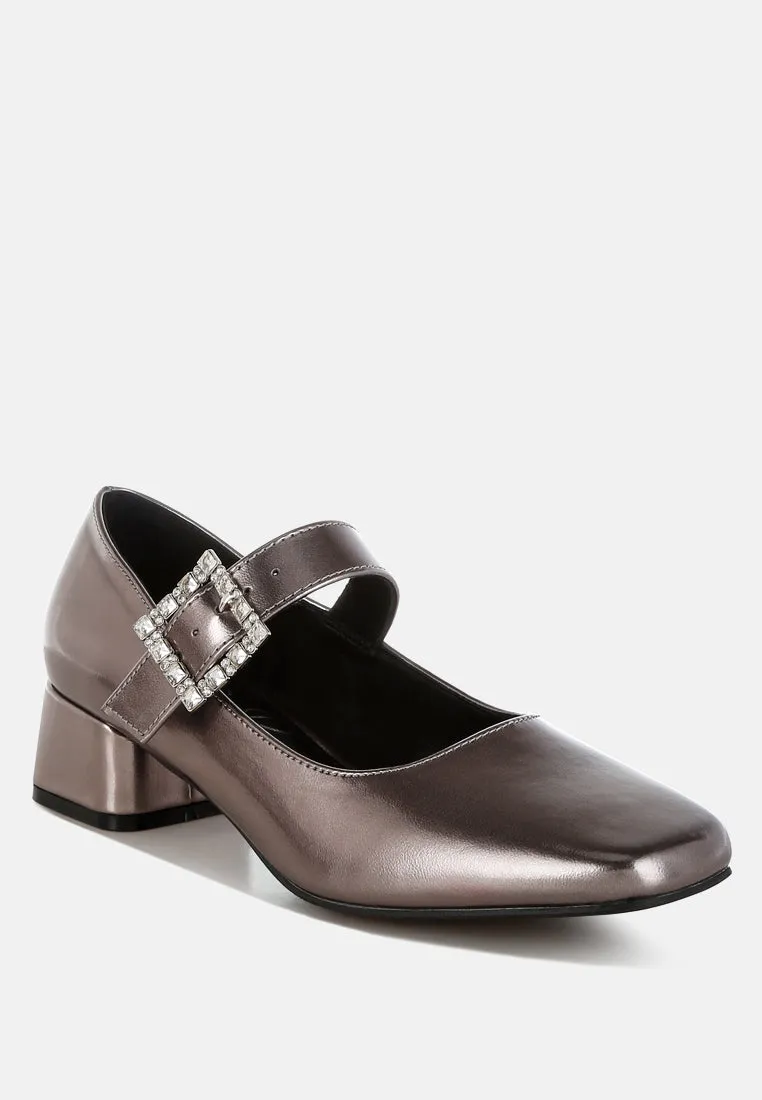 Abeba Diamante Brooch Metallic Mary Jane Pumps