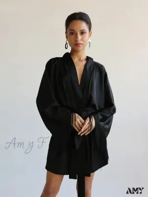 Amy Fashion - Elegant Black Satin Dresses