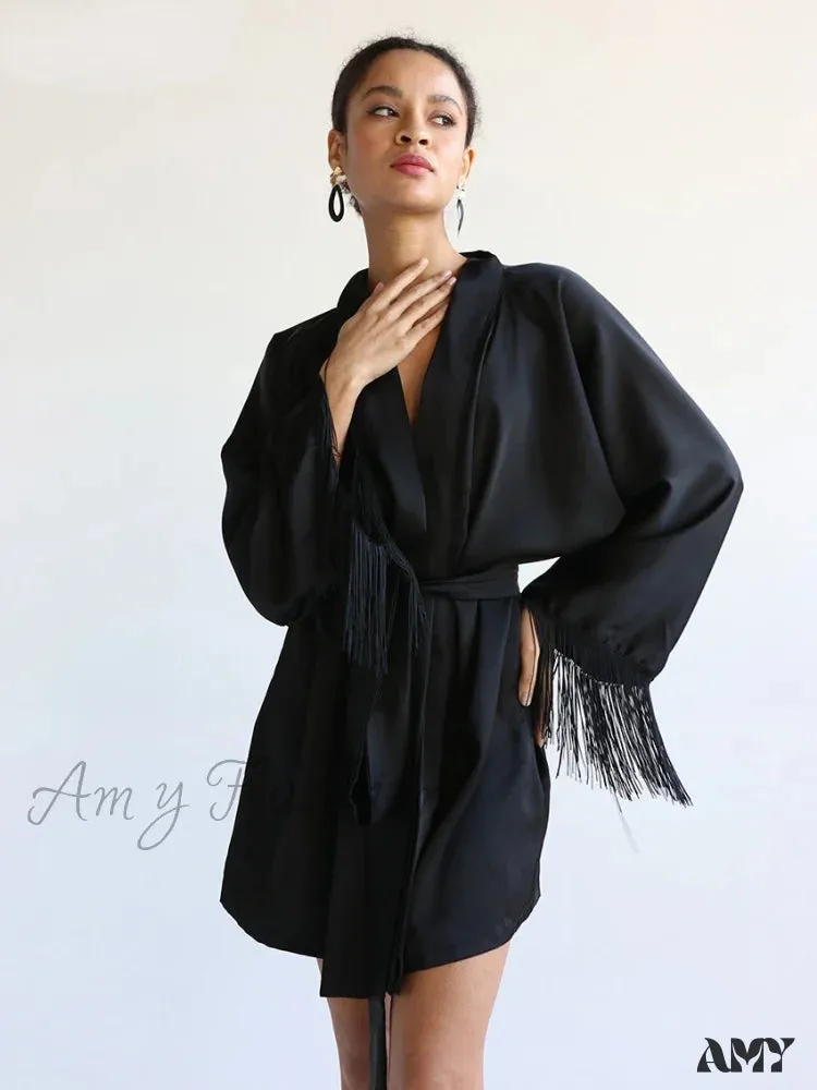 Amy Fashion - Elegant Black Satin Dresses