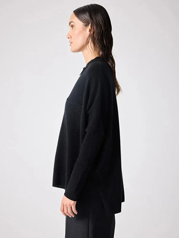 Andrea Black Cashmere Shirt Poncho Jumper