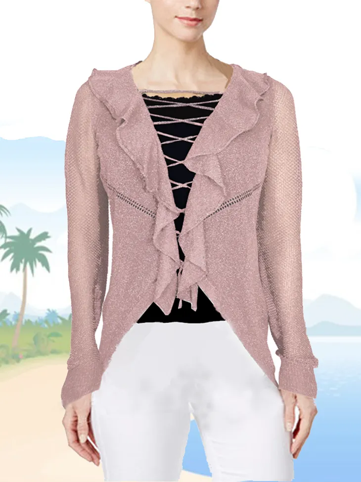 ASHORE RUFFLE AND LACE UP COLLAR CARDIGANS