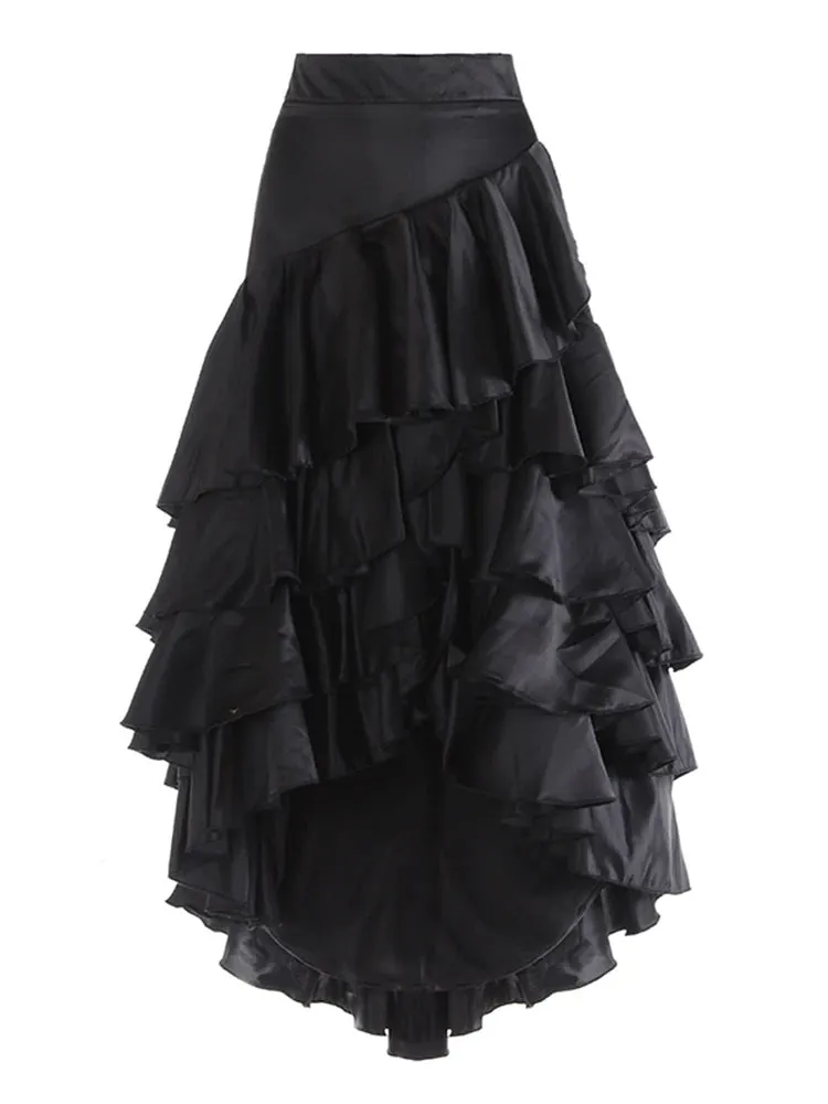 Asymmetrical Ruffles Patchwork High-Low Skirt