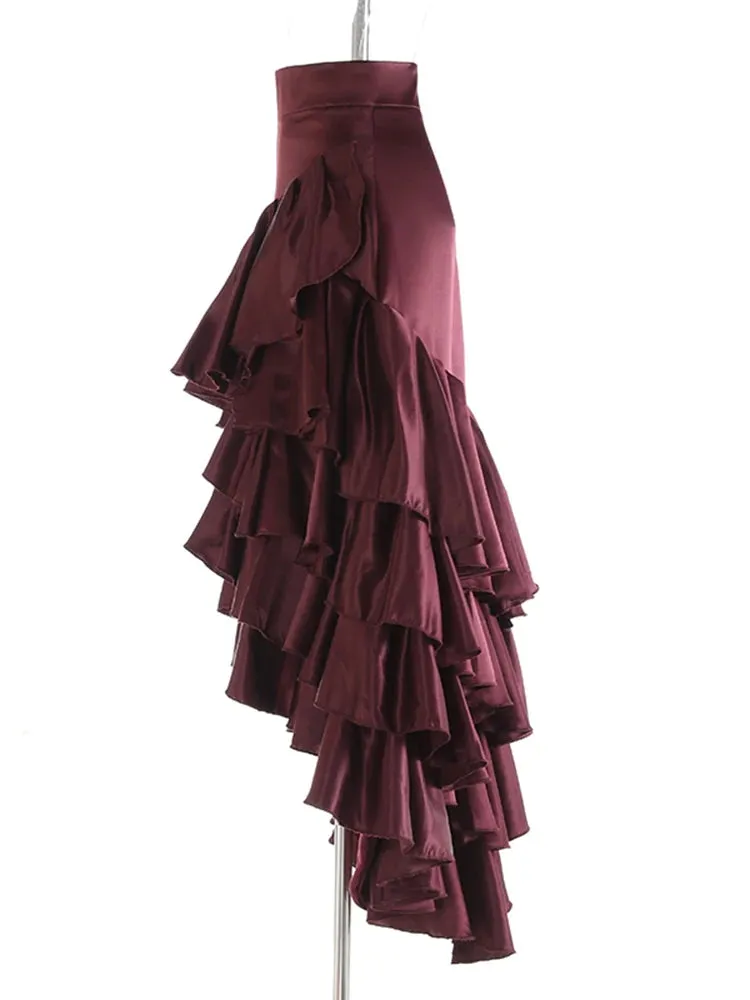 Asymmetrical Ruffles Patchwork High-Low Skirt