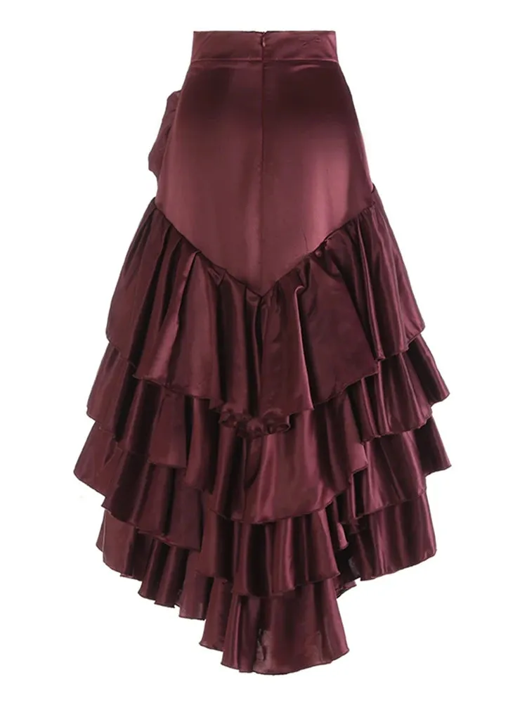 Asymmetrical Ruffles Patchwork High-Low Skirt