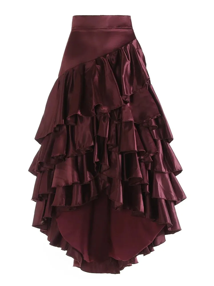 Asymmetrical Ruffles Patchwork High-Low Skirt