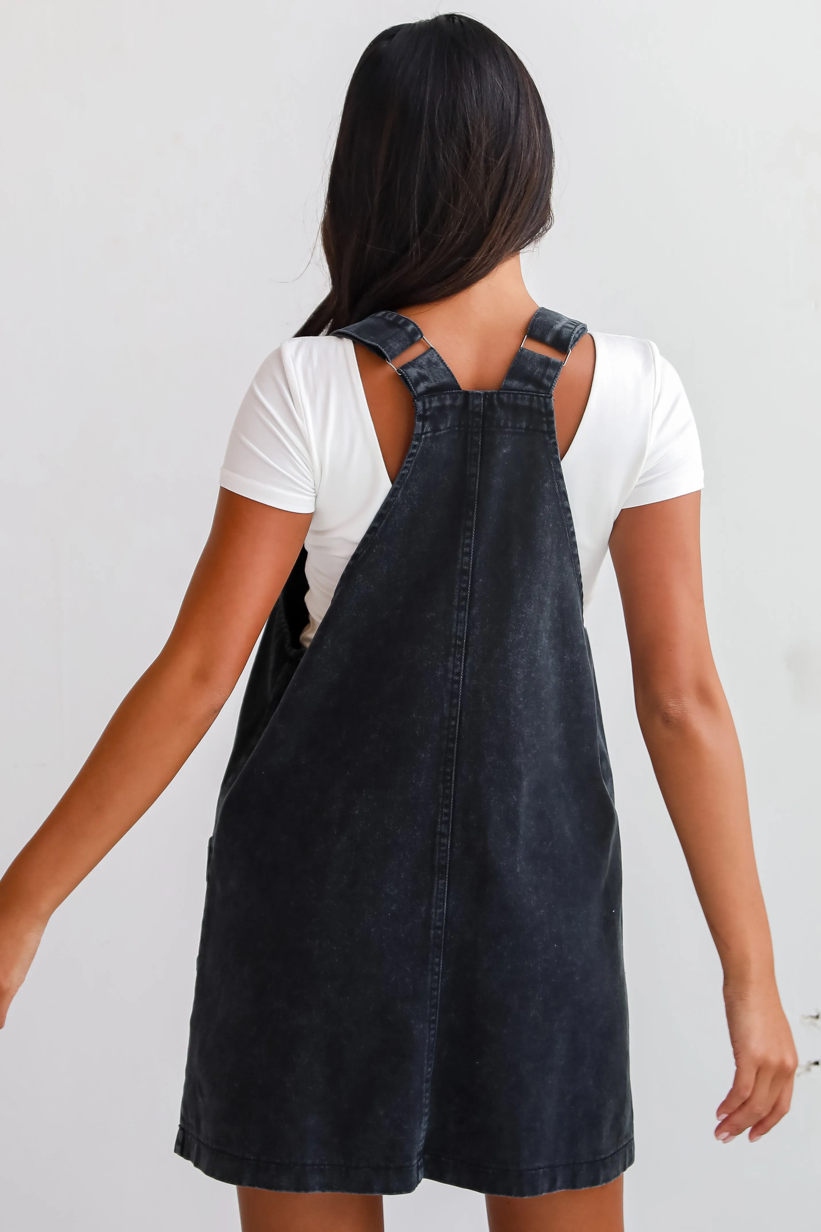 Autumn Days Black Denim Overall Mini Dress