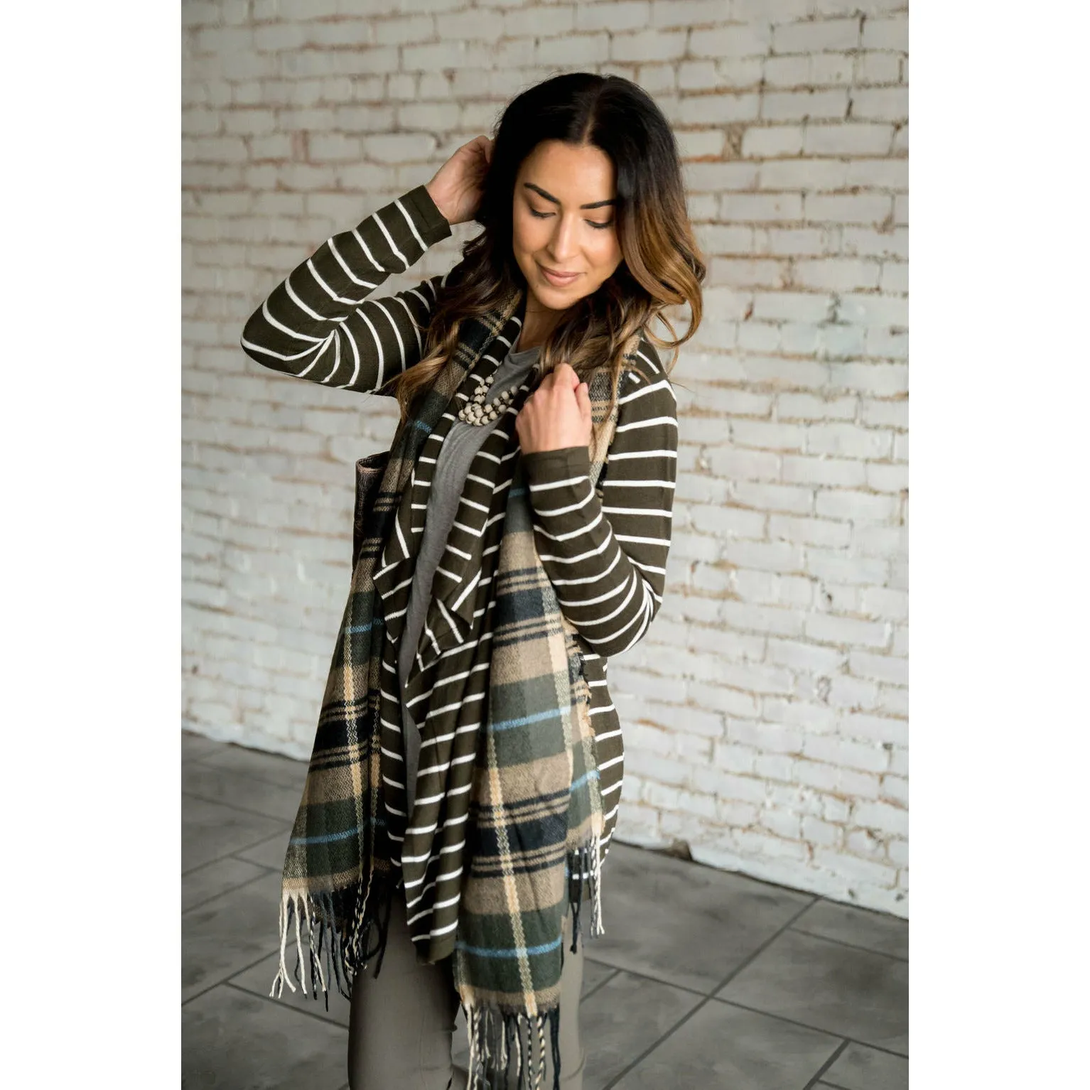 Basic Striped Waterfall Cardigan