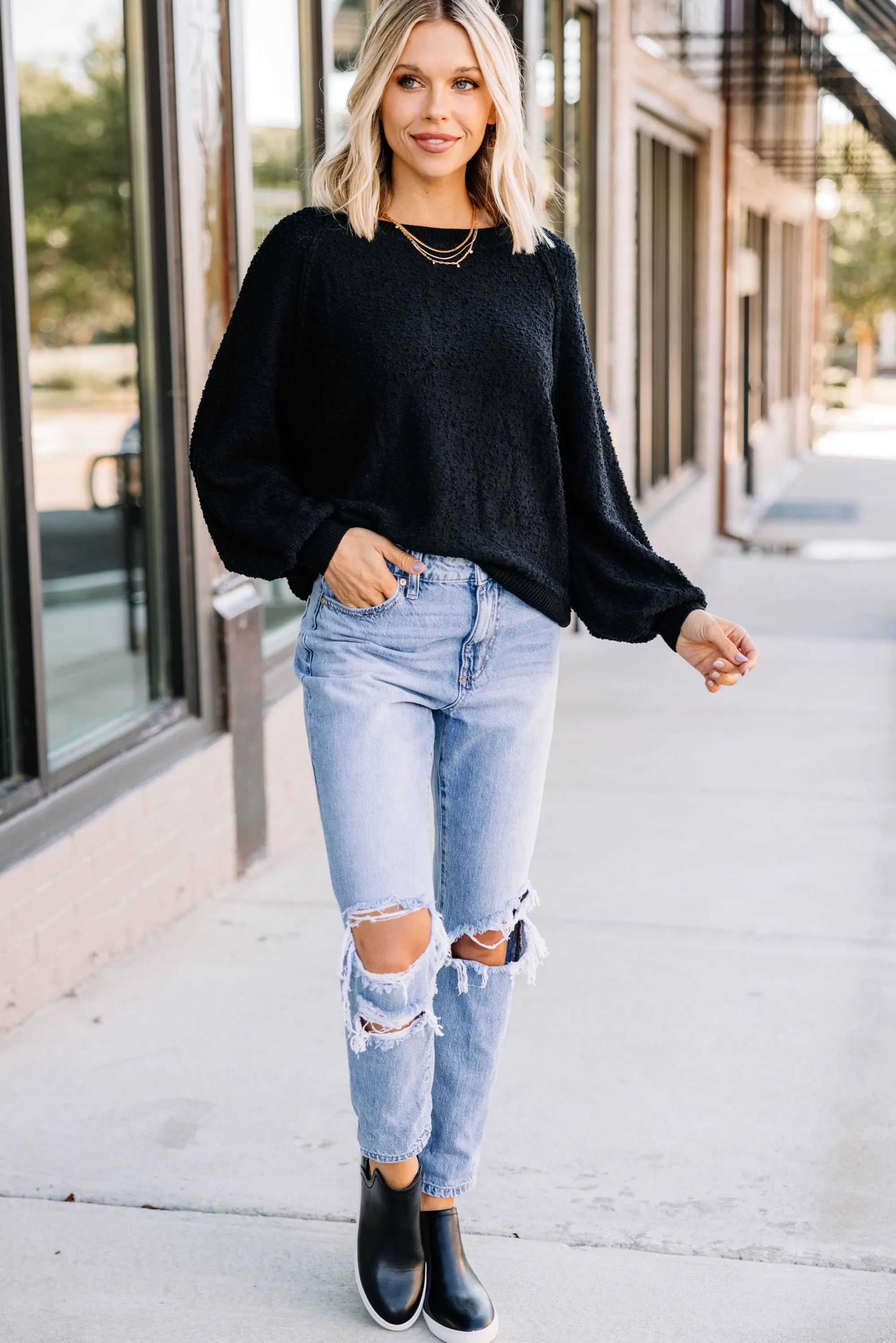 Better Than Basic Black Textured Sweater