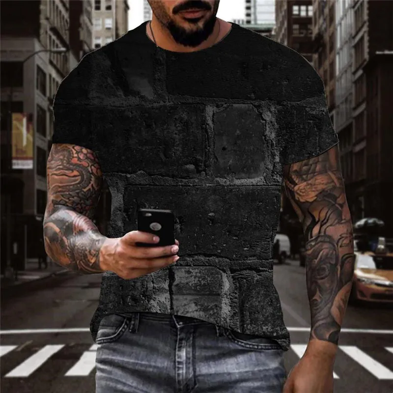 Black brick texture t shirts t shirt 3D special texture art costume different Cool man