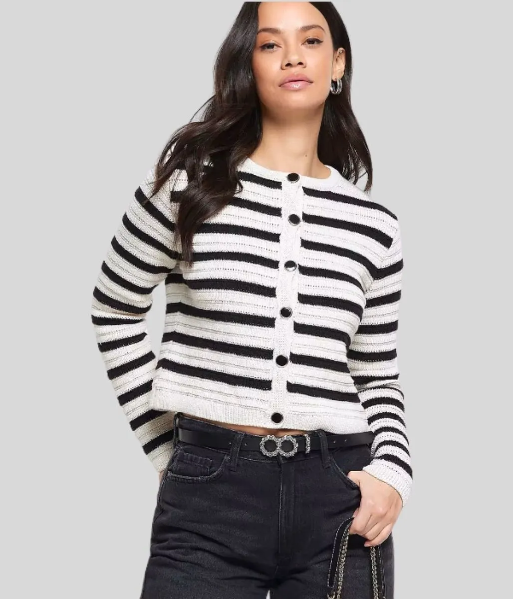 Black Stripe Textured Knit Cardigan