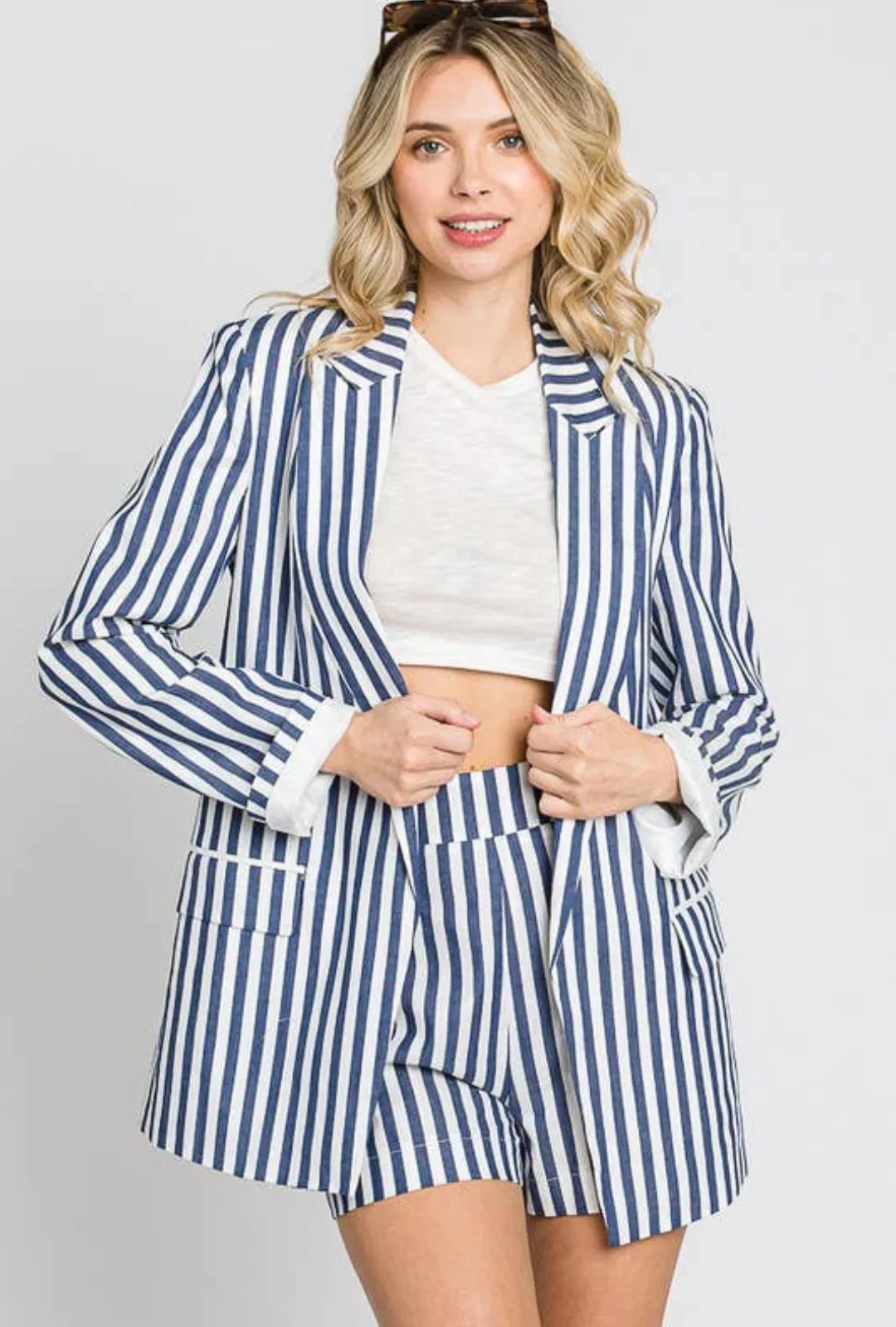 Blue & White Striped Blazer