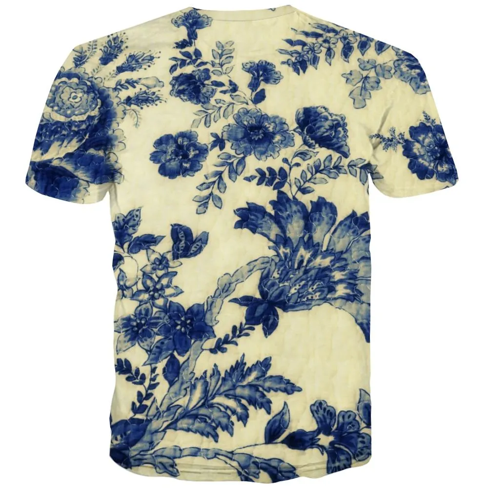 blue and white porcelain texture t shirts special texture tee top art costume men Cool different