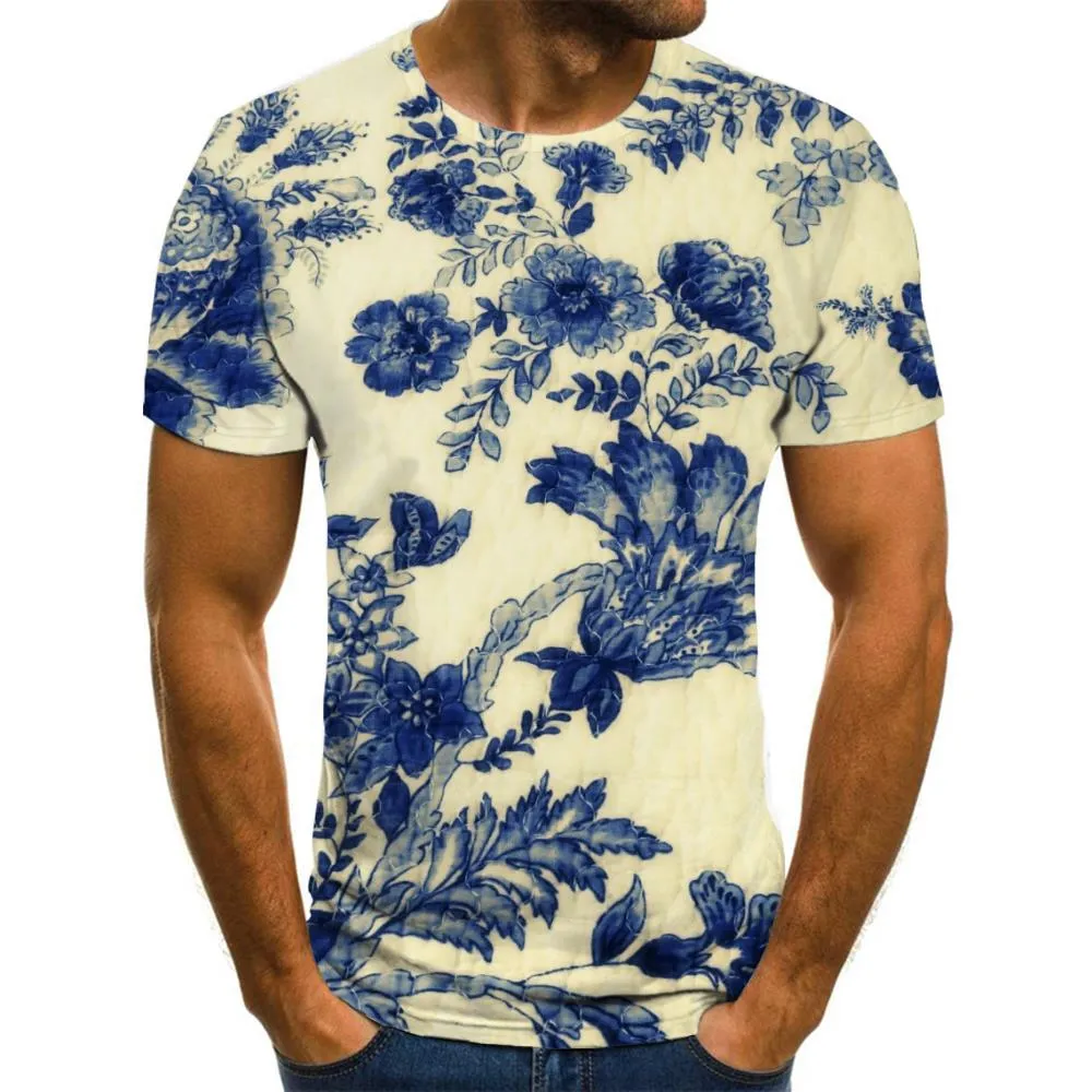 blue and white porcelain texture t shirts special texture tee top art costume men Cool different