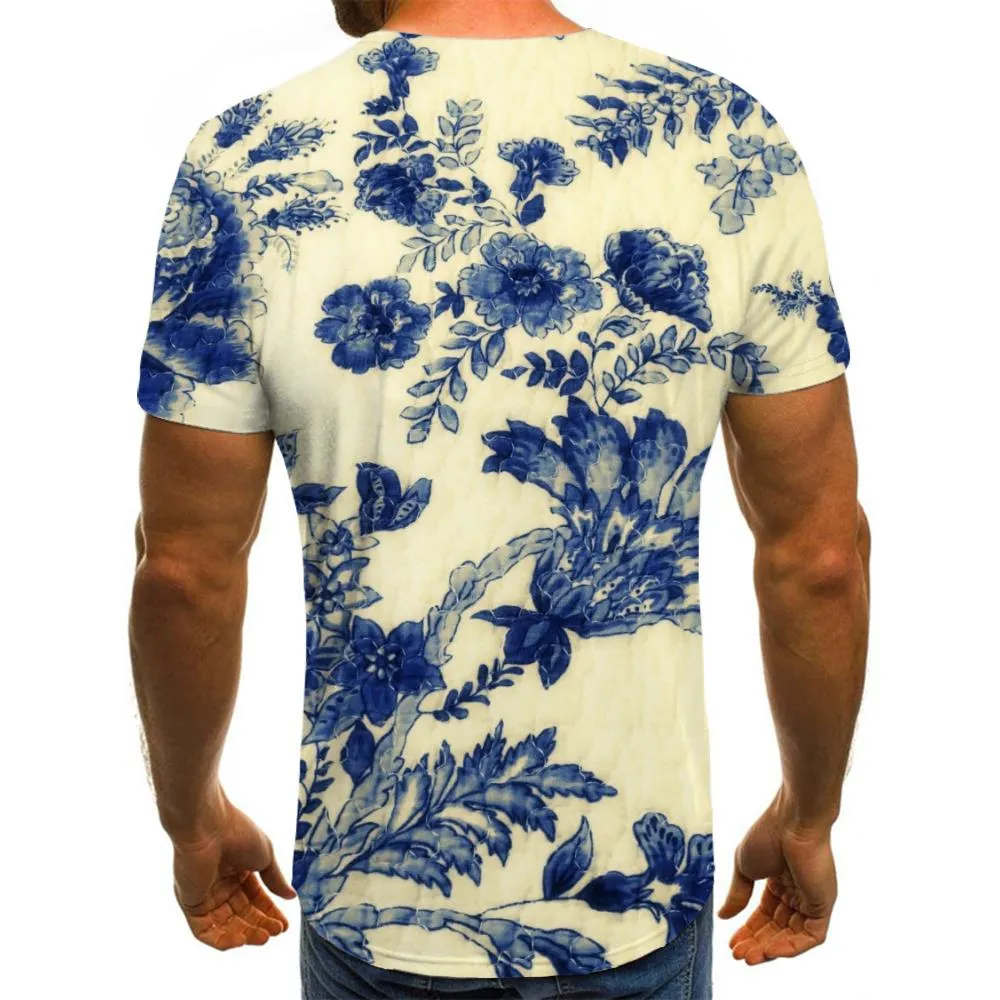 blue and white porcelain texture t shirts special texture tee top art costume men Cool different