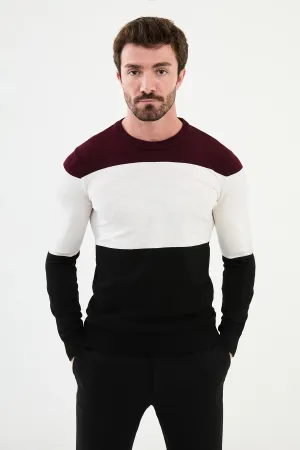 Bojoni Capena Pieced Slim Fit Crew Neck Black Knitwear Sweater