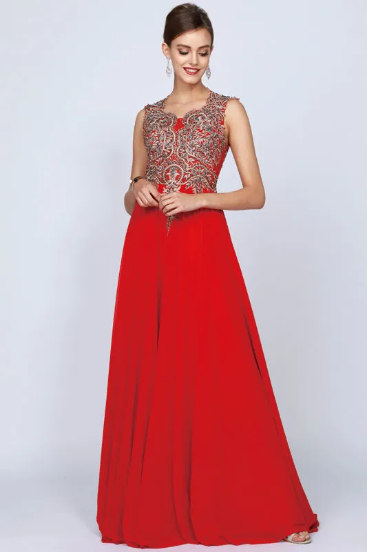 Cap Sleeve Embroidered Bodice Long Dress, MOB