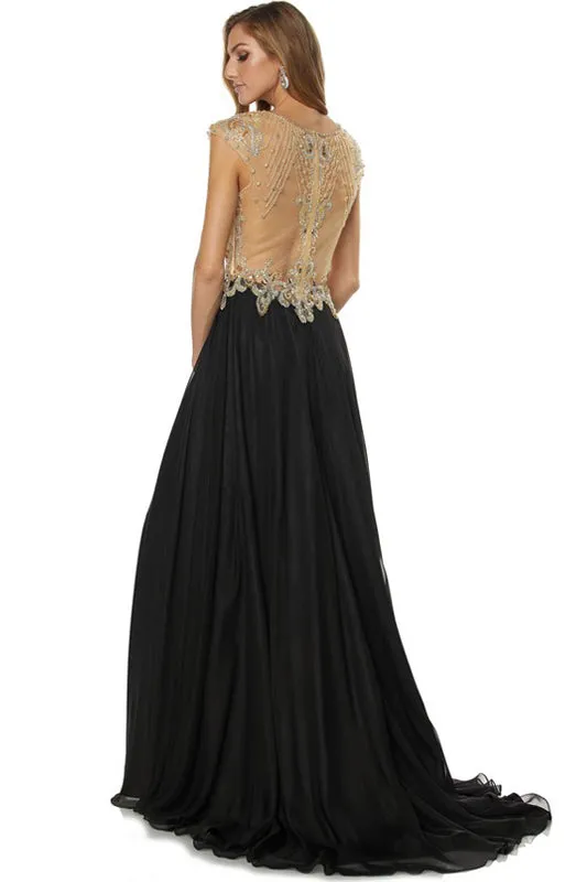 Cap Sleeves Beaded Long Prom Dress & Mother-of-the-Bride