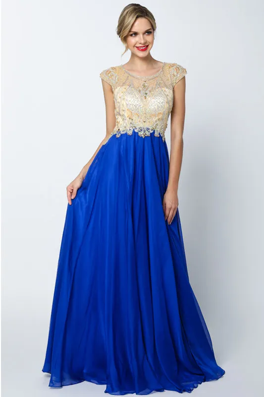 Cap Sleeves Beaded Long Prom Dress & Mother-of-the-Bride