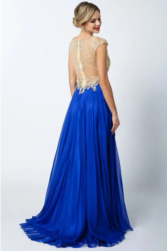 Cap Sleeves Beaded Long Prom Dress & Mother-of-the-Bride