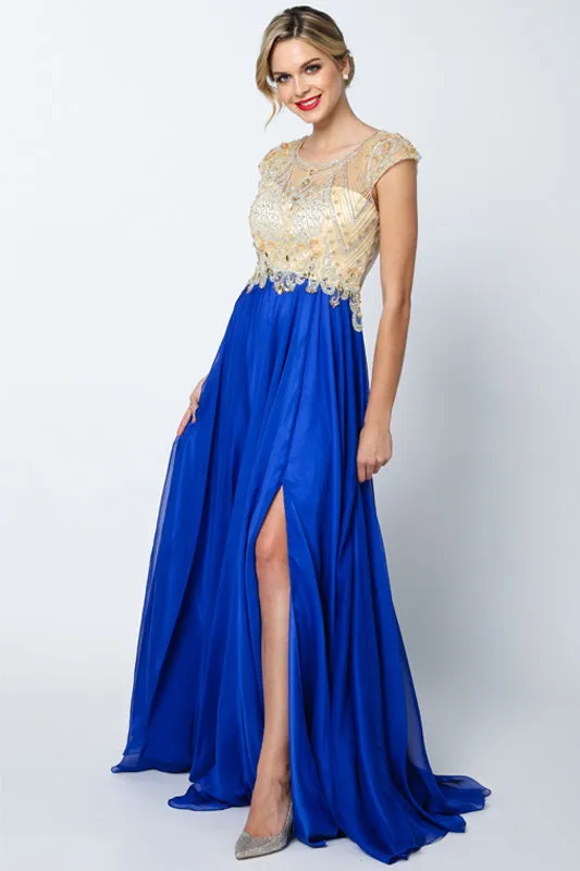 Cap Sleeves Beaded Long Prom Dress & Mother-of-the-Bride