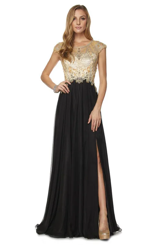 Cap Sleeves Beaded Long Prom Dress & Mother-of-the-Bride