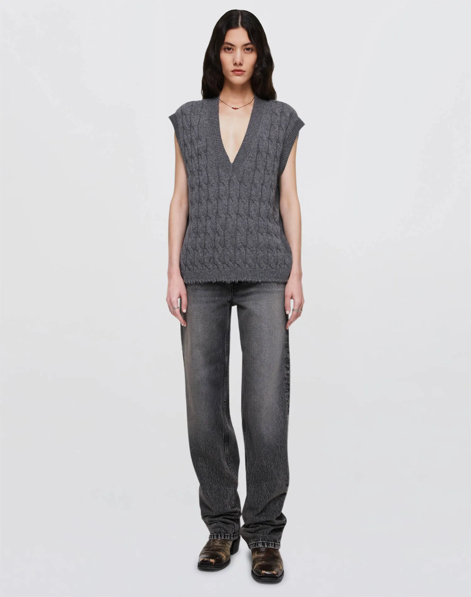 Cashmere Cable Vest - Grey Heather