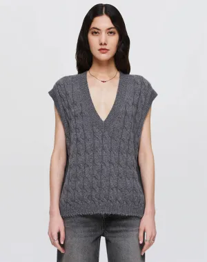 Cashmere Cable Vest - Grey Heather