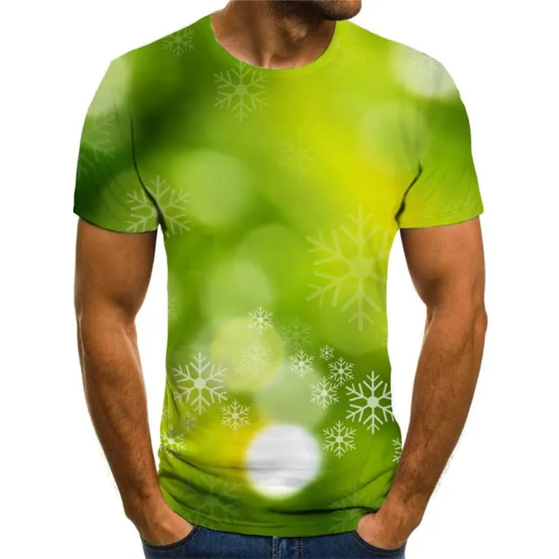 Christmas T-shirt Men Snowflake Tshirt Anime New Year Tshirts Casual Green Tshirts Cool