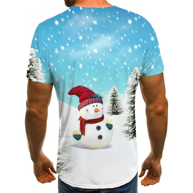 Christmas T-shirt Men Snowman Tshirt Anime Christmas Tree Tshirts Casual Snow T shirts Funny