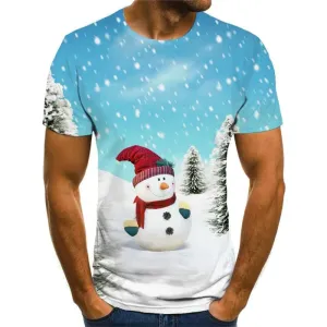 Christmas T-shirt Men Snowman Tshirt Anime Christmas Tree Tshirts Casual Snow T shirts Funny