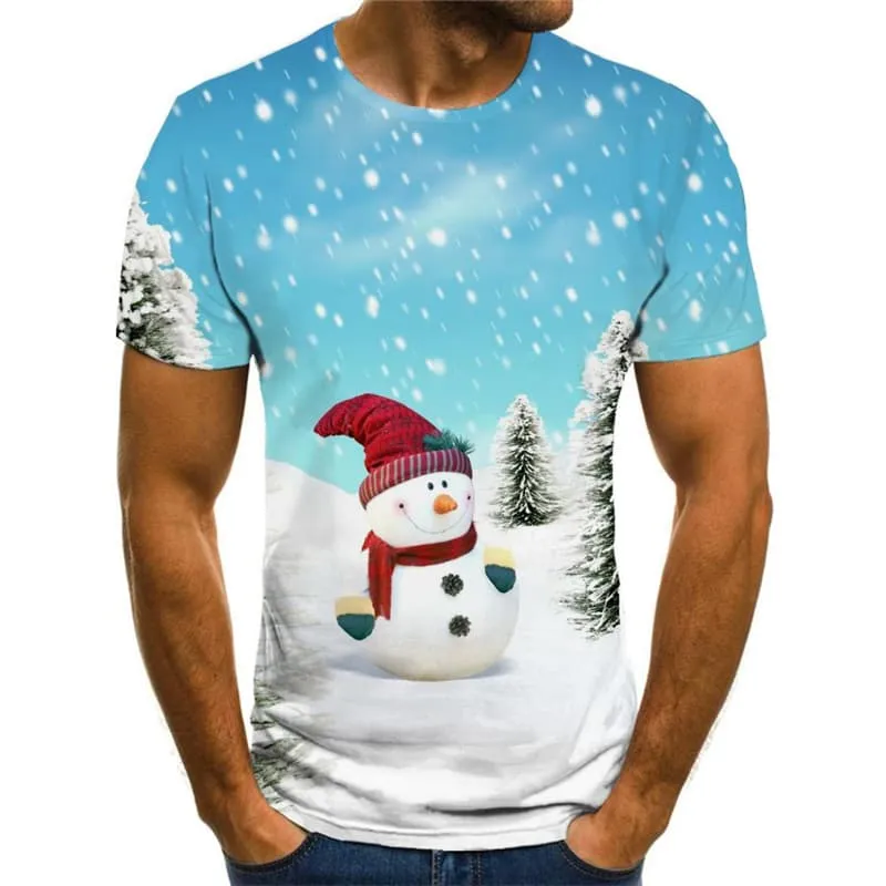 Christmas T-shirt Men Snowman Tshirt Anime Christmas Tree Tshirts Casual Snow T shirts Funny