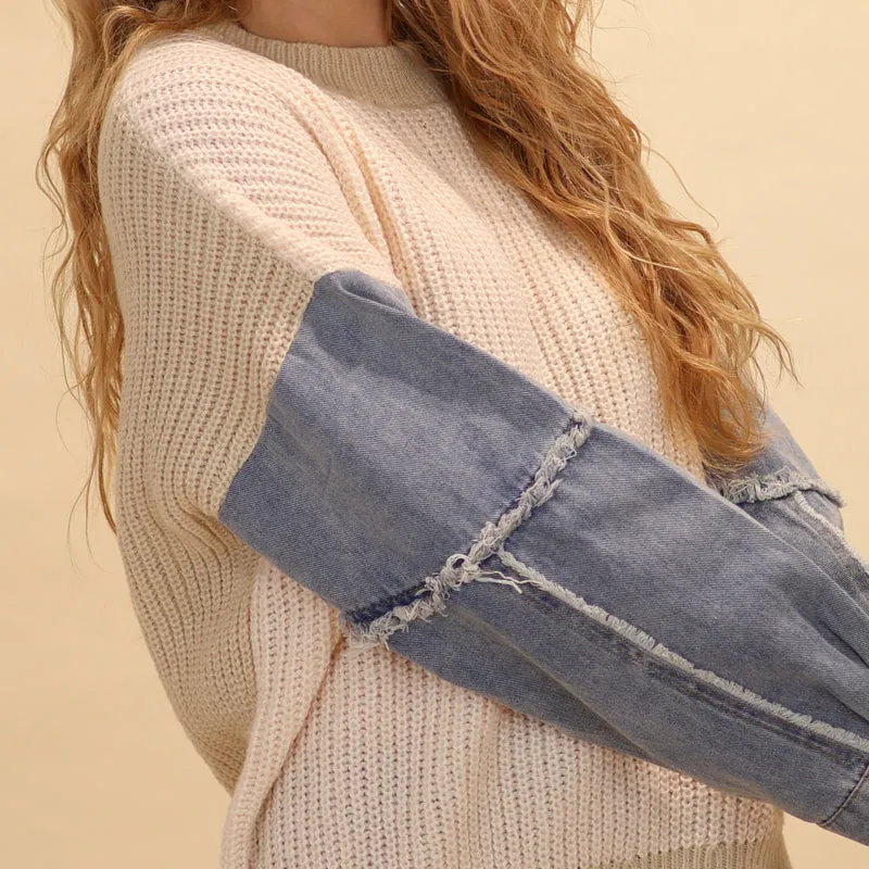 Denim Sleeve Sweater