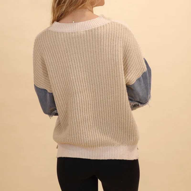 Denim Sleeve Sweater