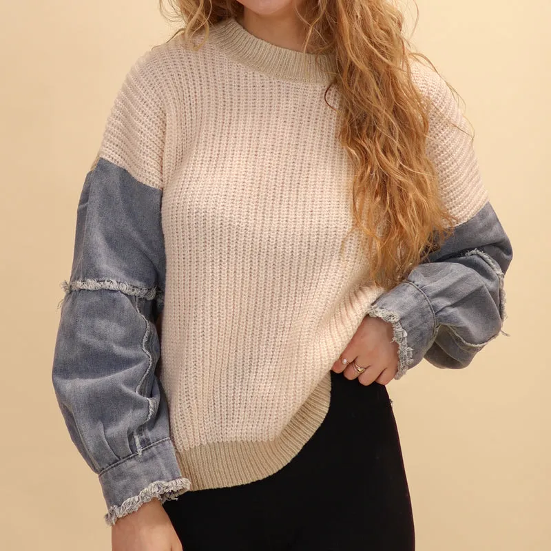 Denim Sleeve Sweater