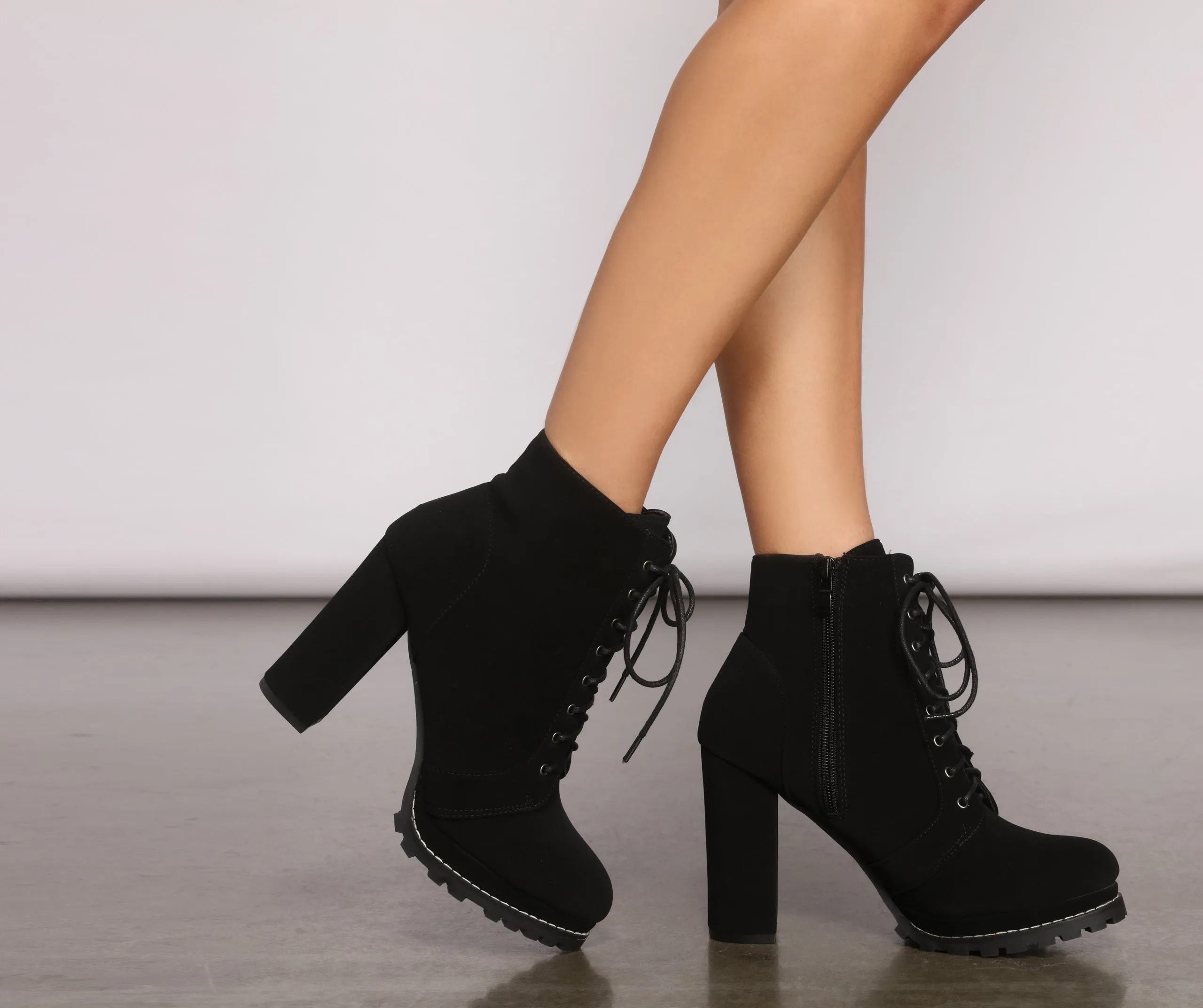 Effortlessly Chic Lace-Up Lug Sole Booties