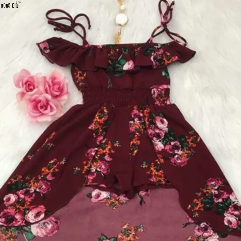 Elegant Ruffles Irregular Floral Girl Dress