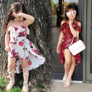 Elegant Ruffles Irregular Floral Girl Dress