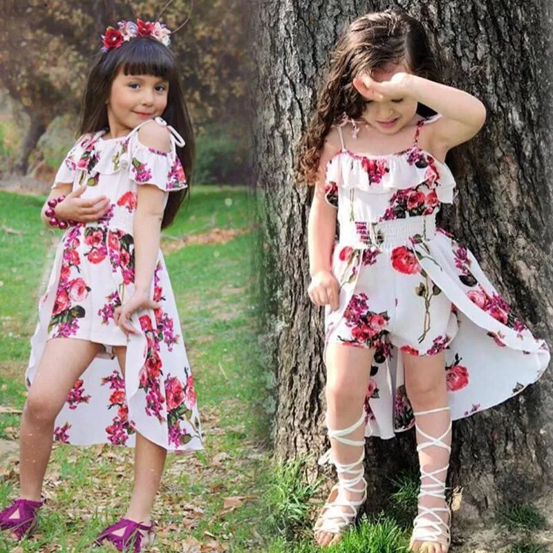 Elegant Ruffles Irregular Floral Girl Dress