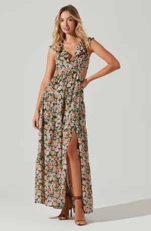 Floral Ruffle Cutout Maxi Dress