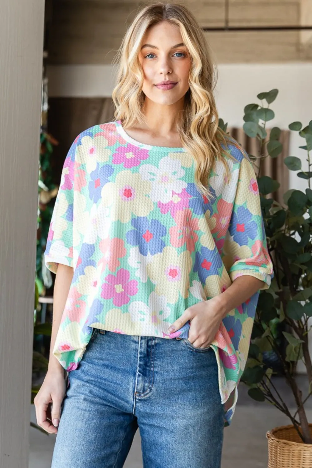 Floral Waffle Oversized T-Shirt