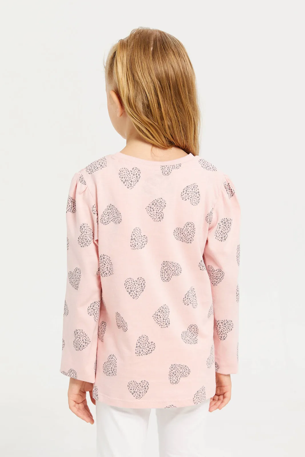 Girls Pink Heart  Print T-Shirt