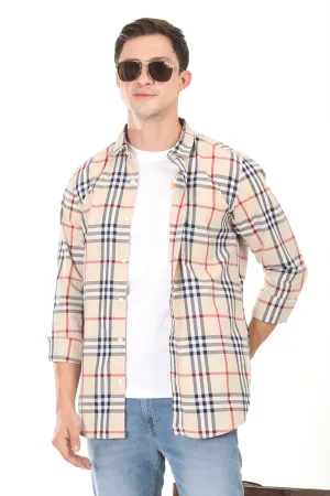 Gridline Checkered Shirt - Beige