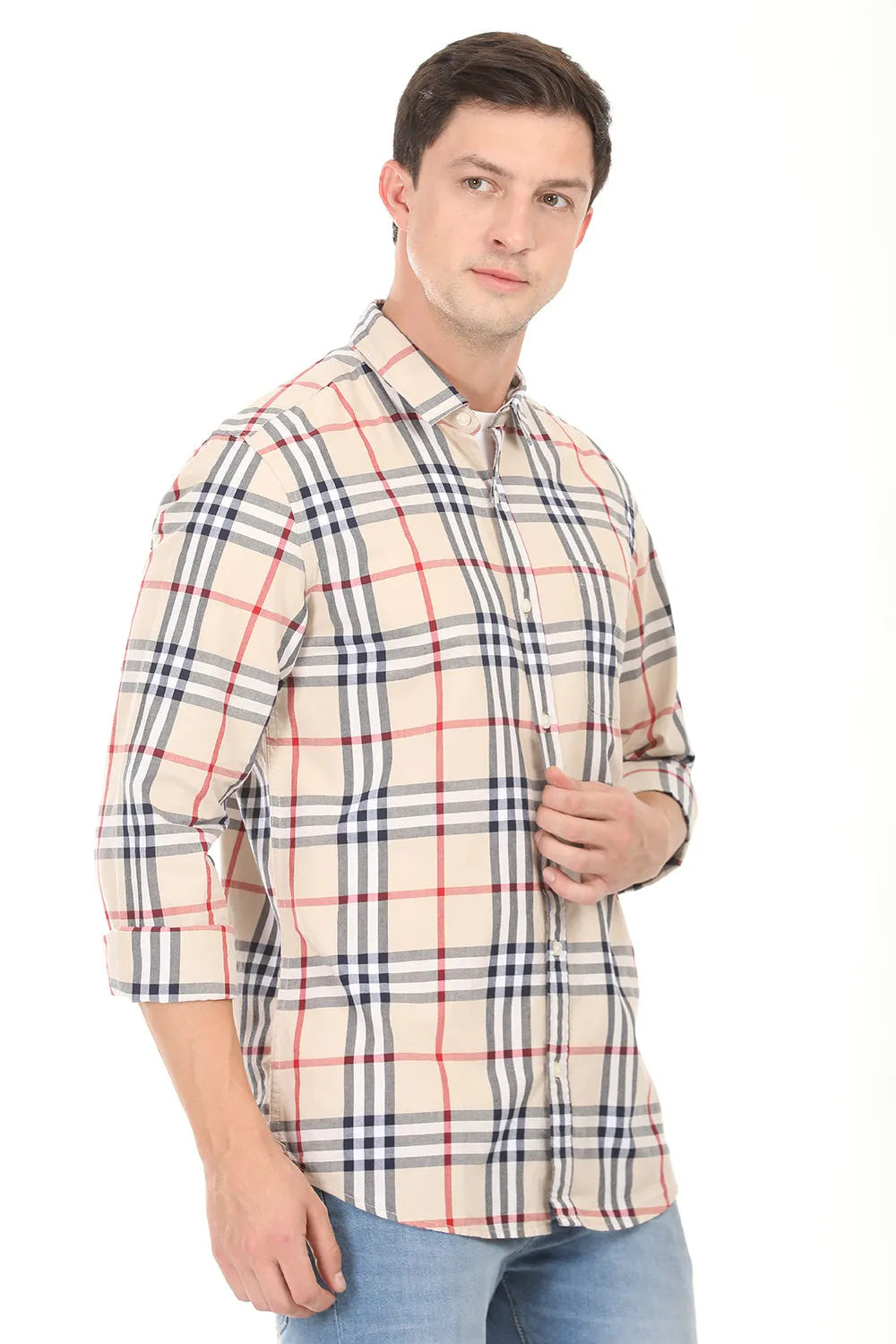 Gridline Checkered Shirt - Beige