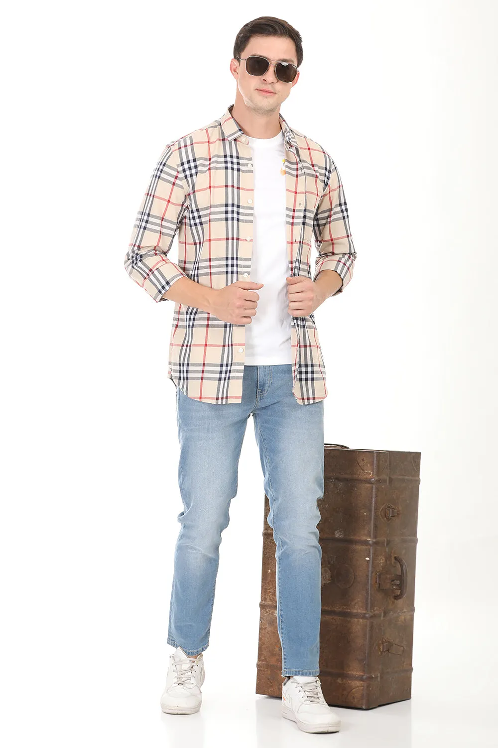 Gridline Checkered Shirt - Beige