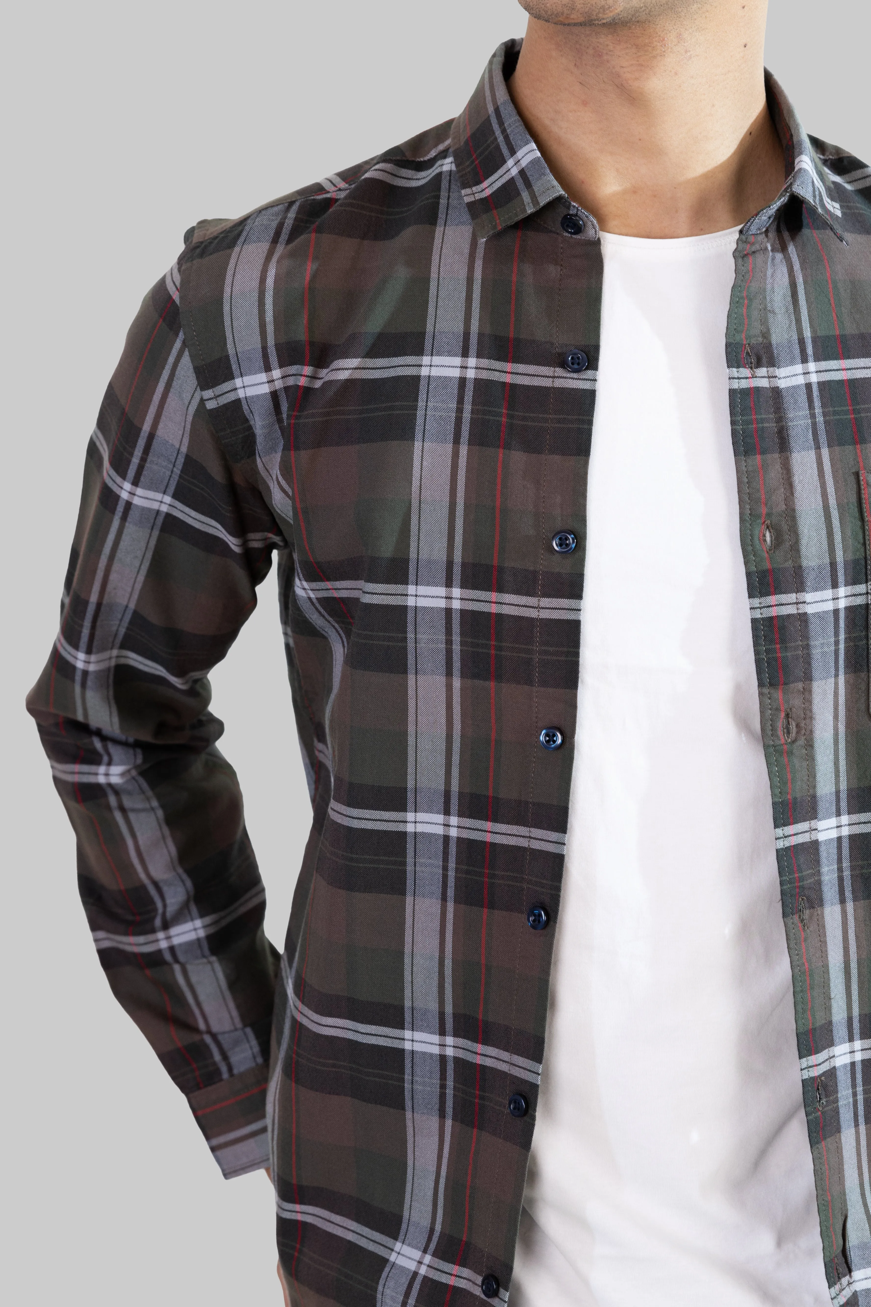 Gridline Checkered Shirt - Brown