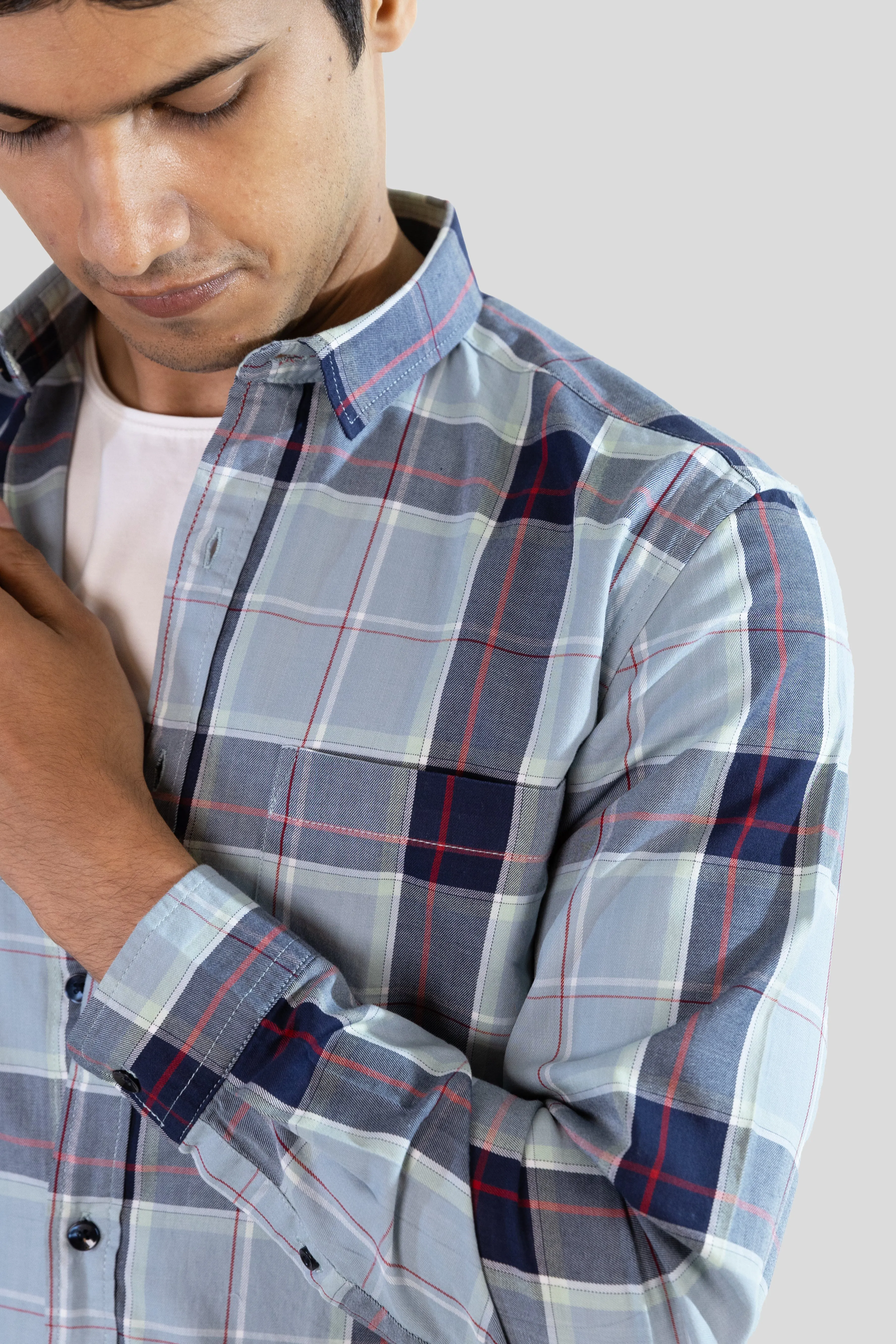 Gridline Checkered Shirt - Light Blue